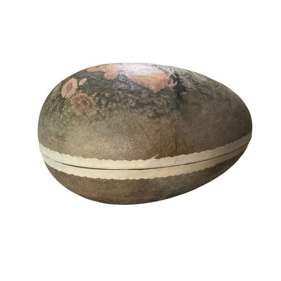 Bethany Lowe Large Paper Mache Easter Egg Container Chick Design Floral Interior - Picture 6 of 11